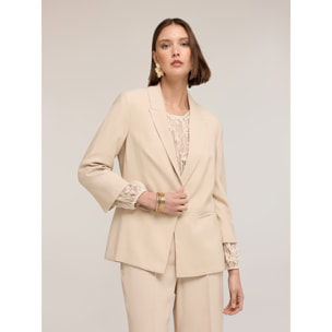 Motivi - Blazer monopetto in tencel con pizzo - Beige