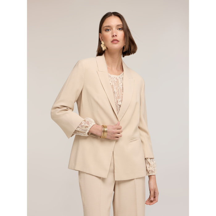 Motivi - Blazer monopetto in tencel con pizzo - Beige