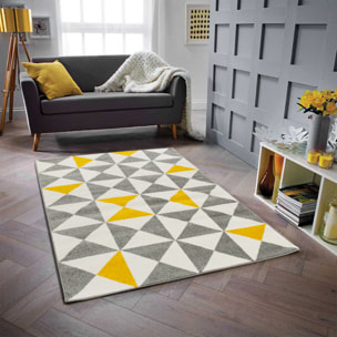 Forsa - Tapis de salon moderne à motif graphique jaune et gris