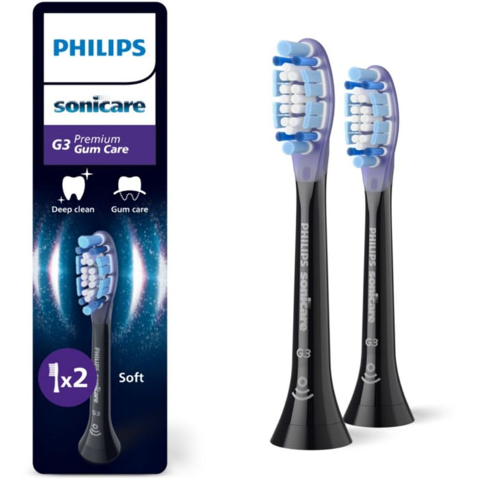 Brossette dentaire PHILIPS Sonicare lot de 2 -  HX9052/88 black Gum Care - soin des gencives G3