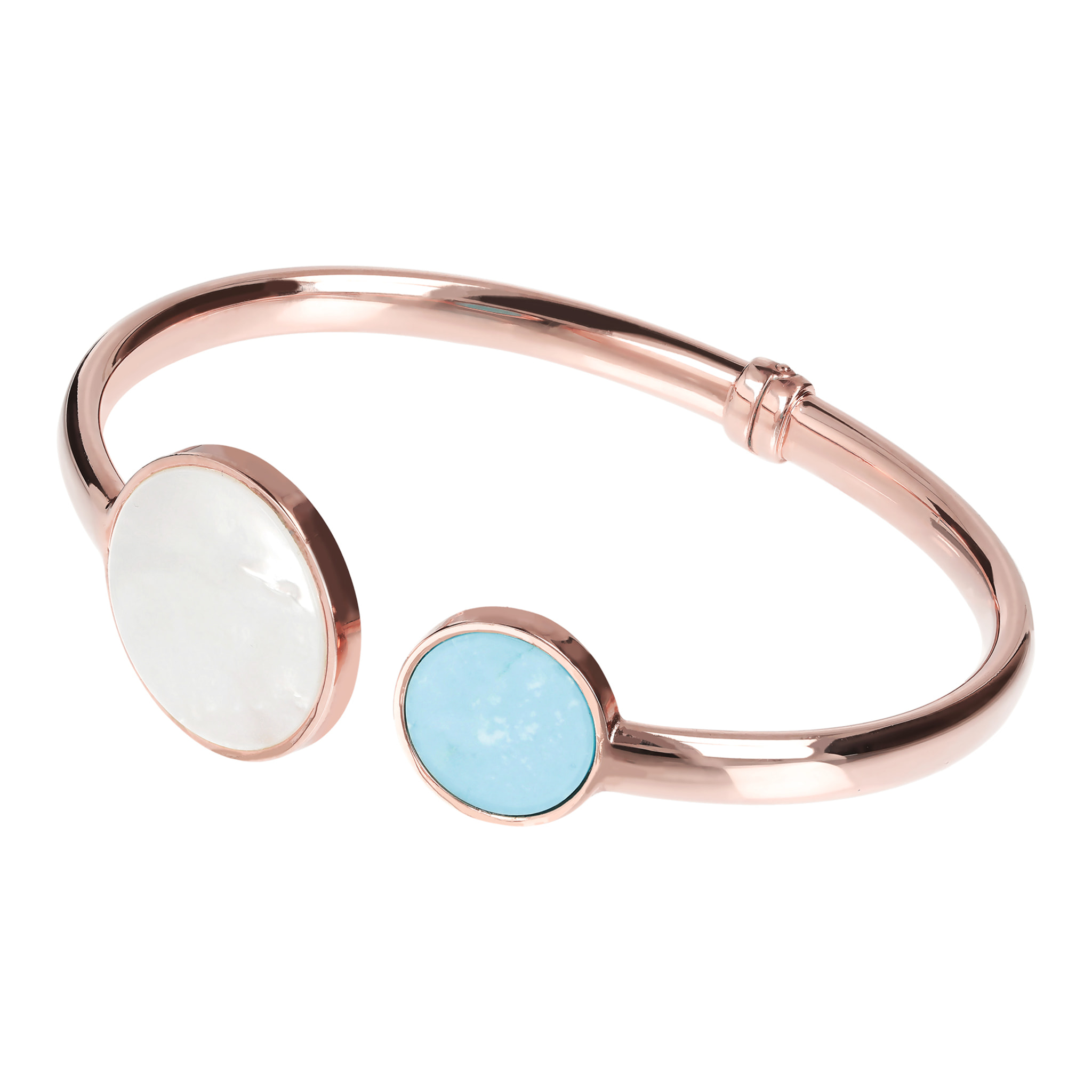 Bracciale Rigido Placcato Oro Rosa 18kt con Madreperla Bianca e Magnesite Azzurra