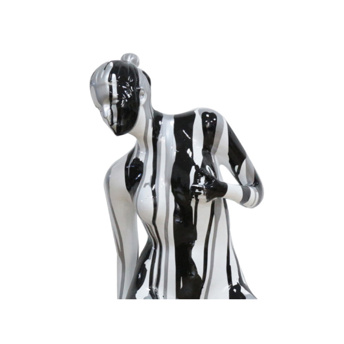 Statue femme en résine blanche peinture argentée, noire H58cm - NIKI 01