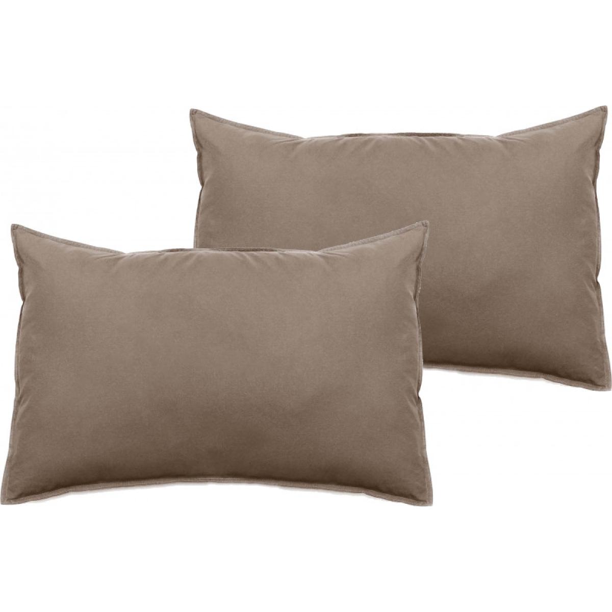 Lot de 2 taies d’oreiller Palace pur coton teint lavé 63 fils/cm² Vent du sud - Palace Tabac