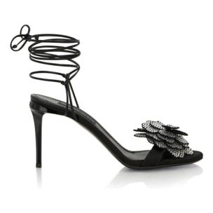 PHILIPP PLEIN Lace-Up High Heels Sandals Strass Flower 9