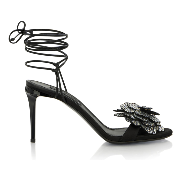 PHILIPP PLEIN Lace-Up High Heels Sandals Strass Flower 9
