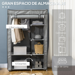 HOMCOM Armario de Tela Plegable Armario de Ropa Organizador Ropero Portátil con 6 Estantes y 1 Barra para Colgar para Dormitorio Vestidor 103x43x162,5 cm Gris