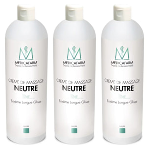 MEDICAFARM - Crème de massage neutre extrême longue Glisse - Très bonne glisse - Texture hydrosoluble - Lot de 3 flacons de 1L