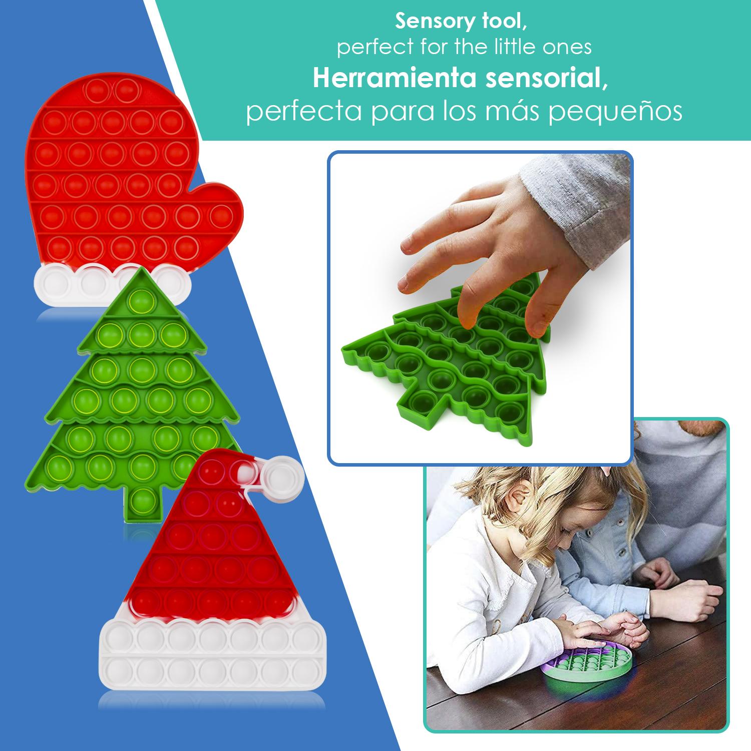 Bubble Pop It giocattolo destressante sensoriale, bolle di silicone da spremere e premere. Disegno dell'albero di Natale.