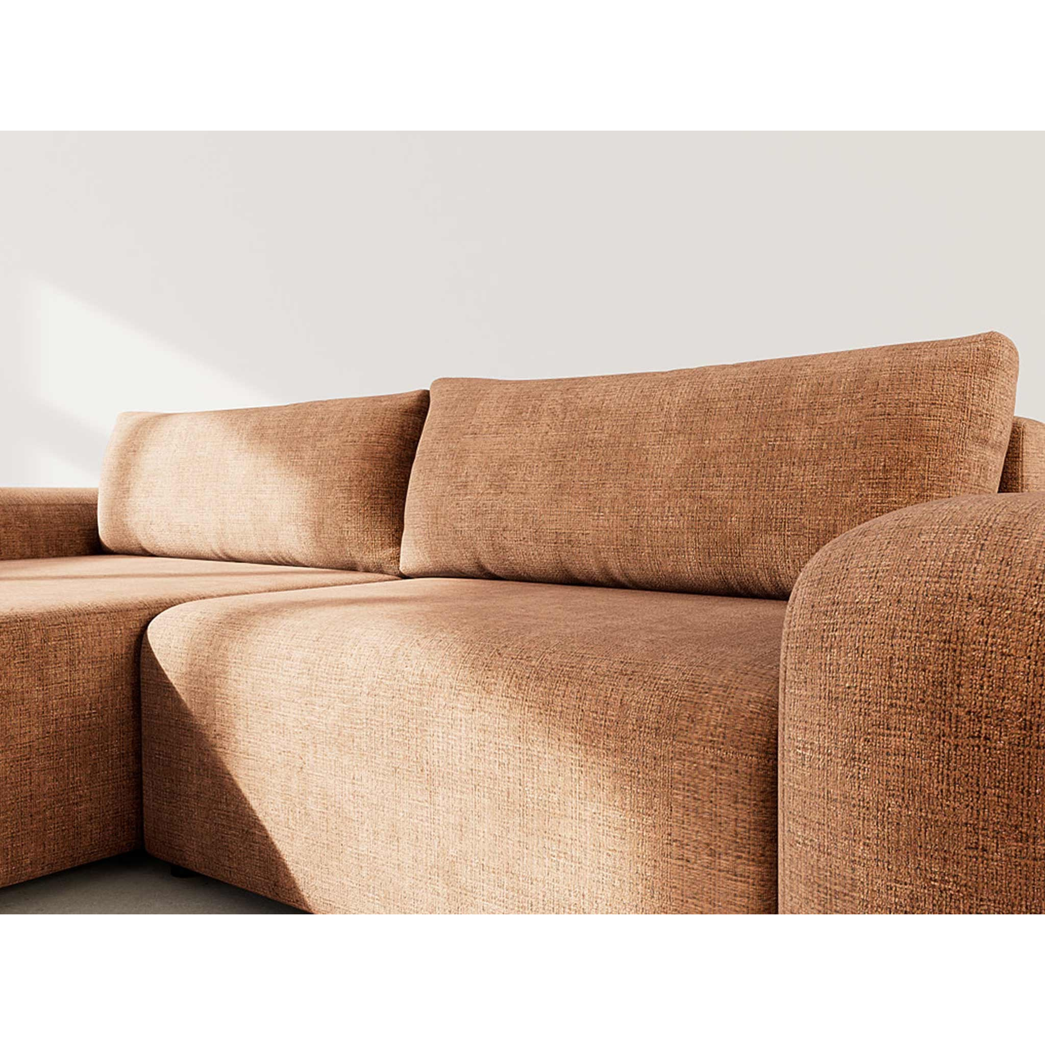 Rebecca - canapé d'angle gauche 4 places convertible avec coffre en velours texturé - Rouille