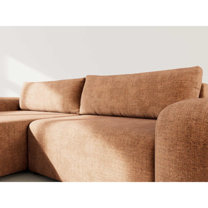 Rebecca - canapé d'angle gauche 4 places convertible avec coffre en velours texturé - Rouille