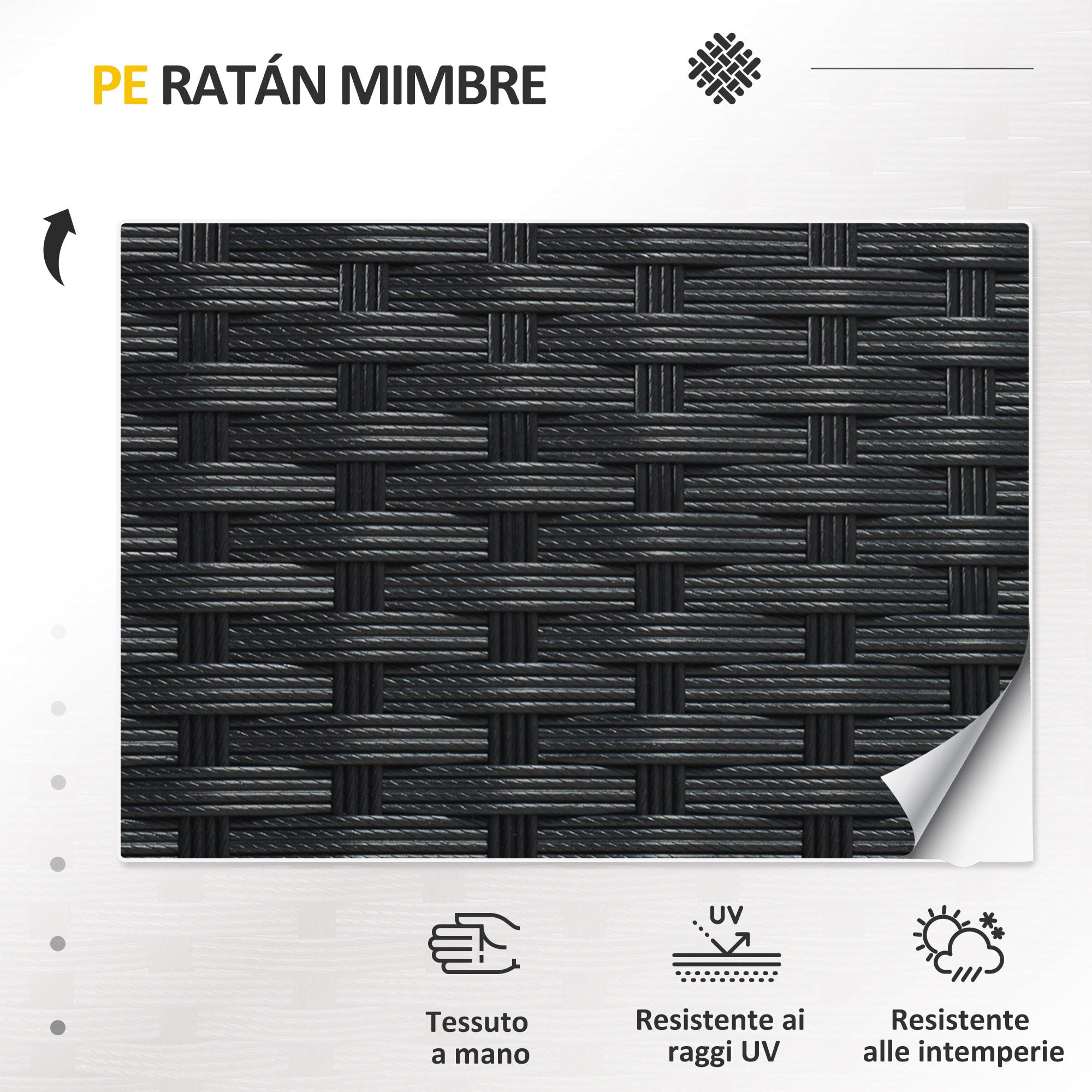 Outsunny Salotto da Esterno Rattan PE con Divanetto, 2 Poltrone con Cuscini e Tavolino in Vetro, Nero e Grigio