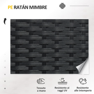 Outsunny Salotto da Esterno Rattan PE con Divanetto, 2 Poltrone con Cuscini e Tavolino in Vetro, Nero e Grigio