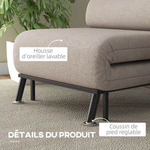 Fauteuil convertible 3 en 1 chauffeuse lit avec coussin beige