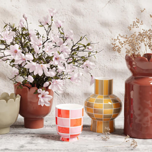 Vase décoratif en céramique à damier orange Genève
