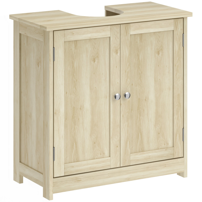 Meuble vasque - meuble sous-vasque - 2 portes rainurées avec étagère réglable - poignées métal chromé - dim. 60L x 30l x 60H cm - naturel
