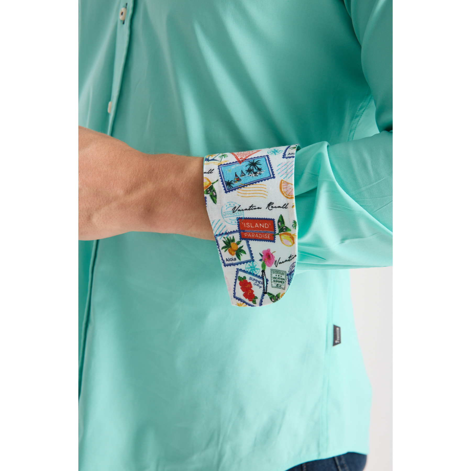 Camicia Uomo 1 Bottoni Button Down Slim Popeline Stretch Unito Verde Acqua