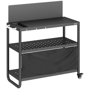 Desserte de jardin 2 étagères range épices plateau crédence 3 crochets 2 roues