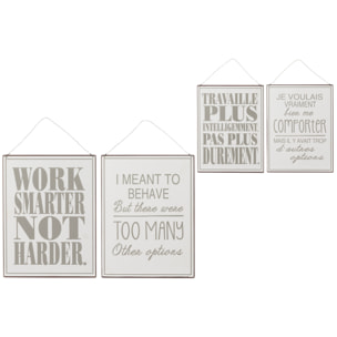 J-Line Pancarte Work Options Anglais/Francais Metal Blanc/Gris Assortiment De 2