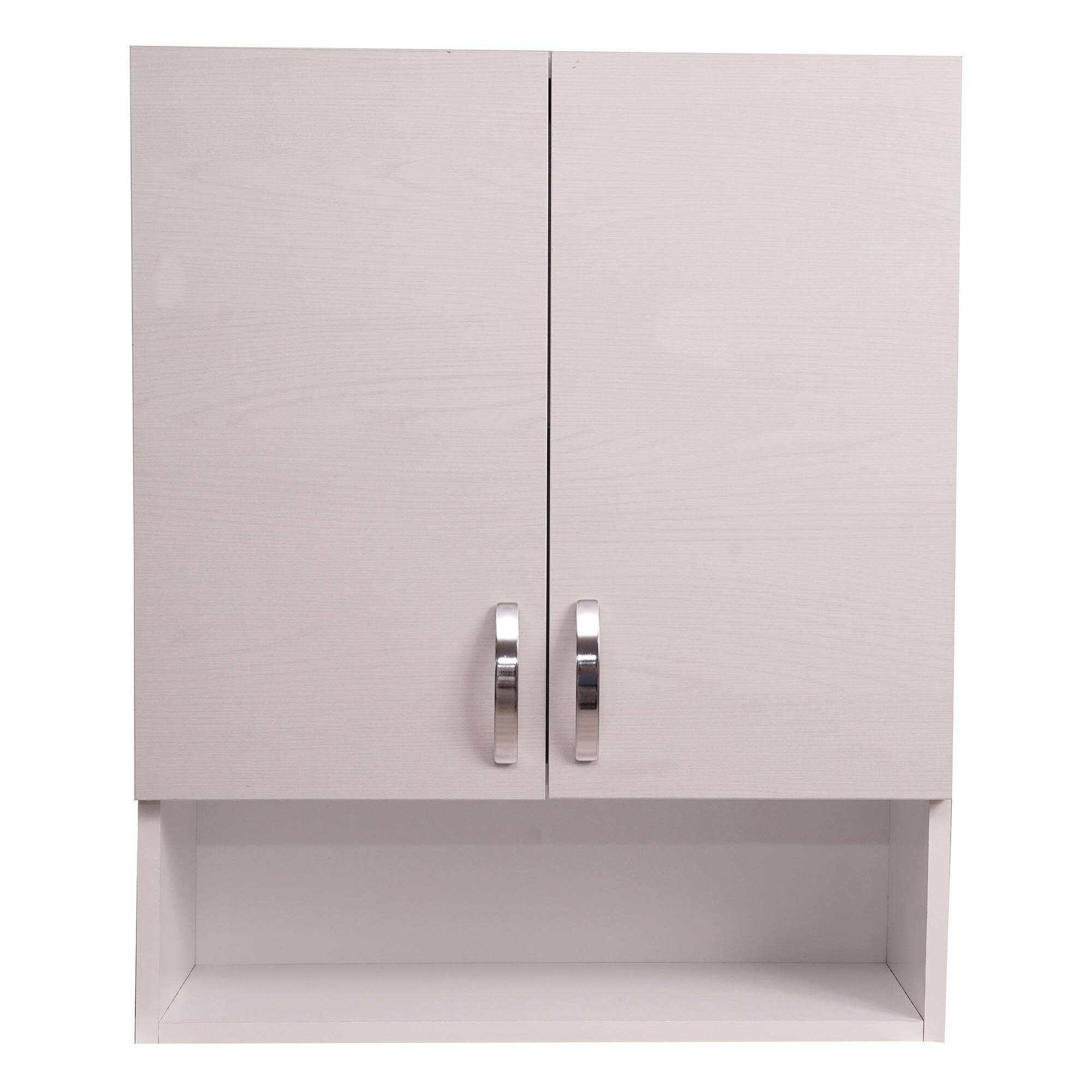 Armadietto da bagno Made in Italy, Mobiletto pensile da bagno a due ante, Pensile da muro con vano portaoggetti, cm 58x22h70, colore Rovere sbiancato