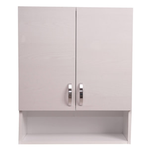 Armadietto da bagno Made in Italy, Mobiletto pensile da bagno a due ante, Pensile da muro con vano portaoggetti, cm 58x22h70, colore Rovere sbiancato