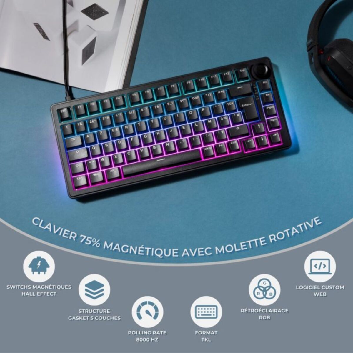 Clavier gamer THE G-LAB KEYZ ELITE 300 HE B Magnetique