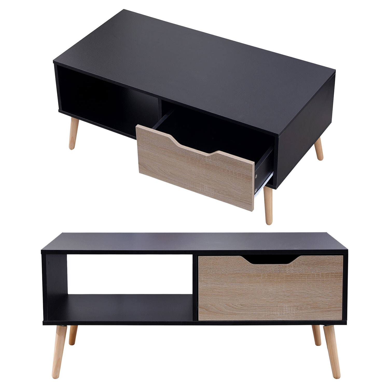 Table basse avec tiroir style scandinave noire FREJA