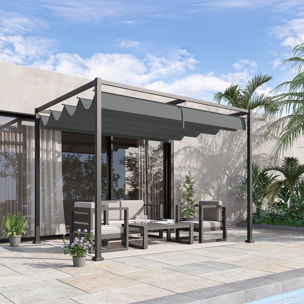 Pérgola 3x2 m Cenador de Jardín con Techo Retráctil Poliéster para Fiestas Gris