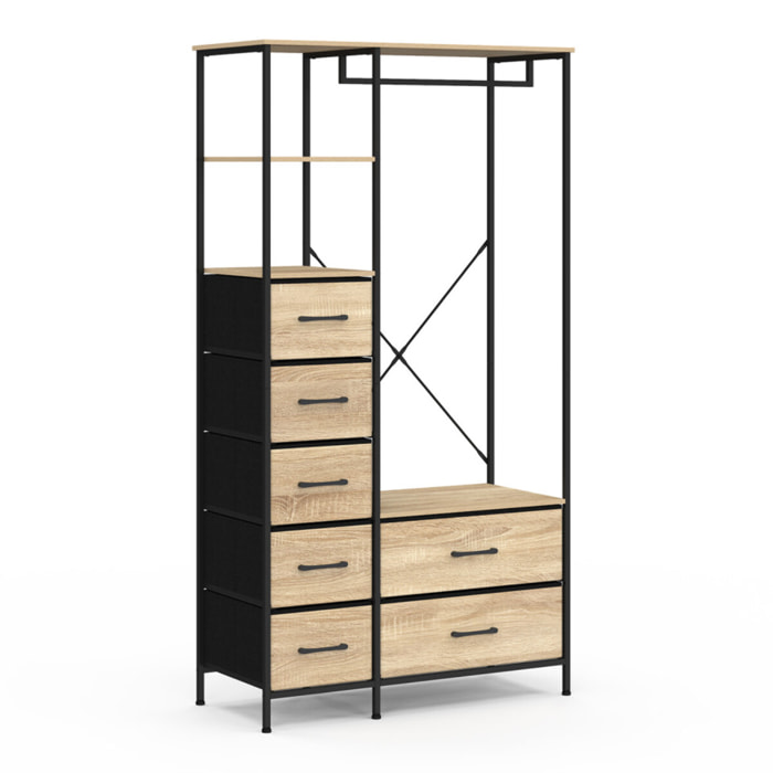 Dressing Iris penderie et 7 tiroirs bois et noir