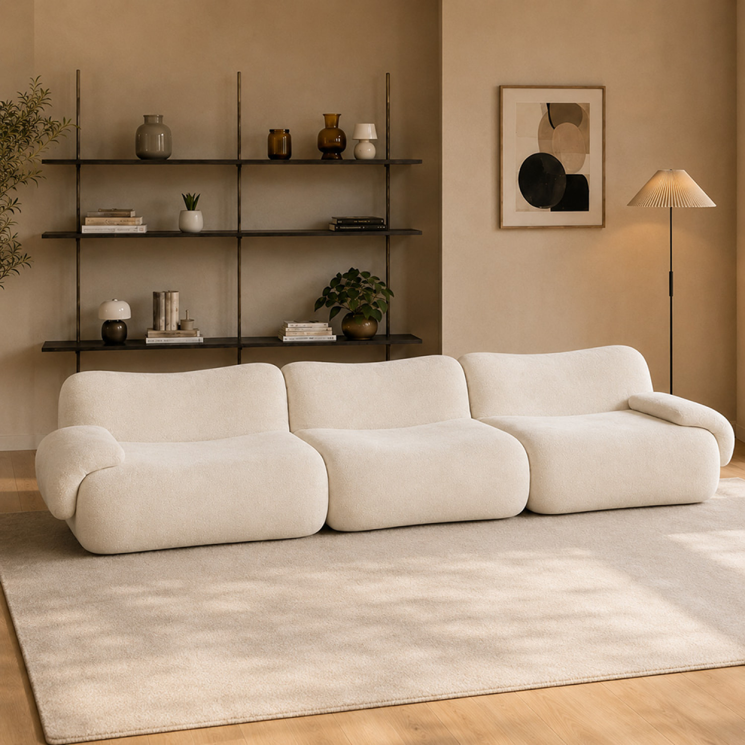 Canapé compressé 4 places en velours beige SWING