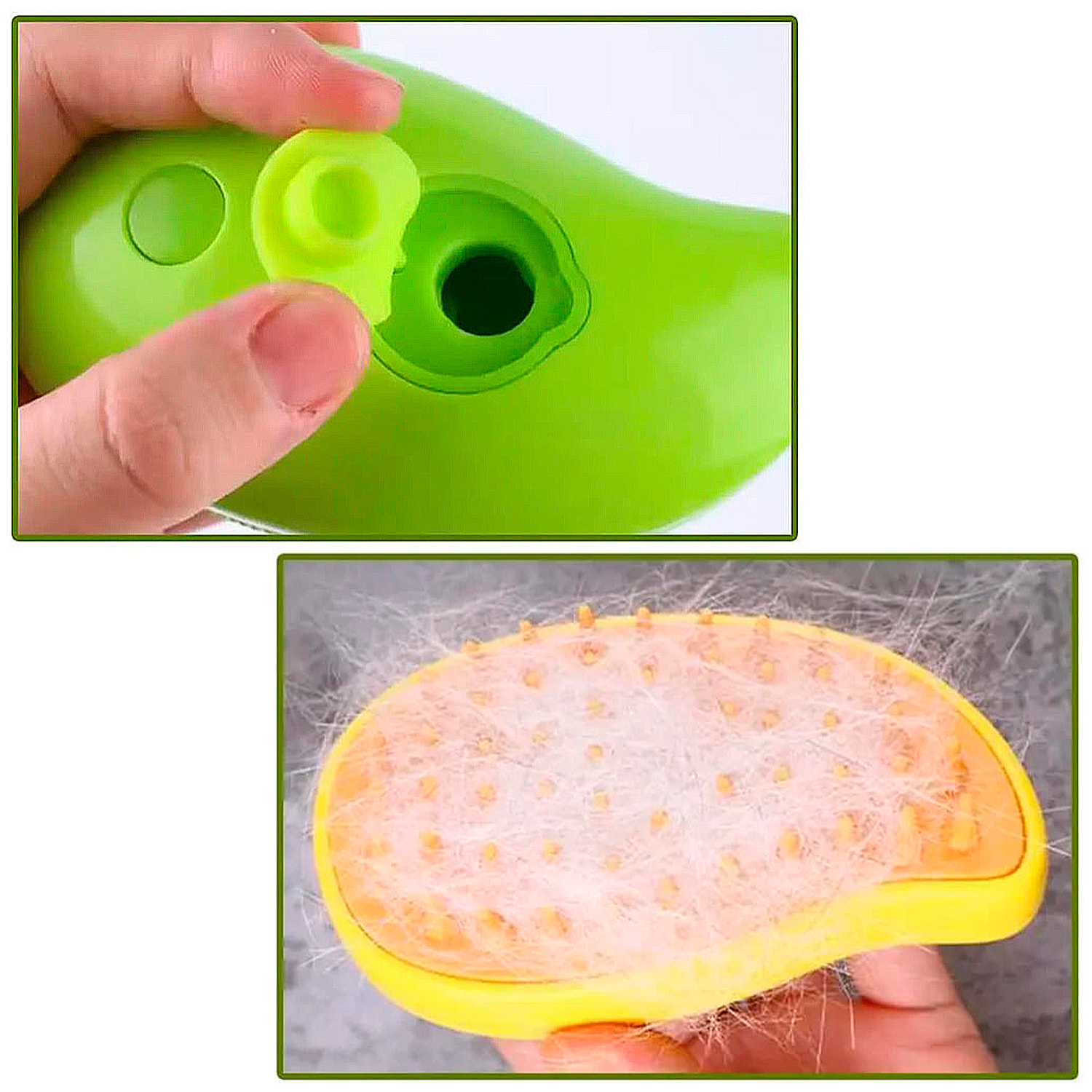 Cepillo a vapor para mascotas con dientes de silicona, depósito para agua y esencias de 20ml.