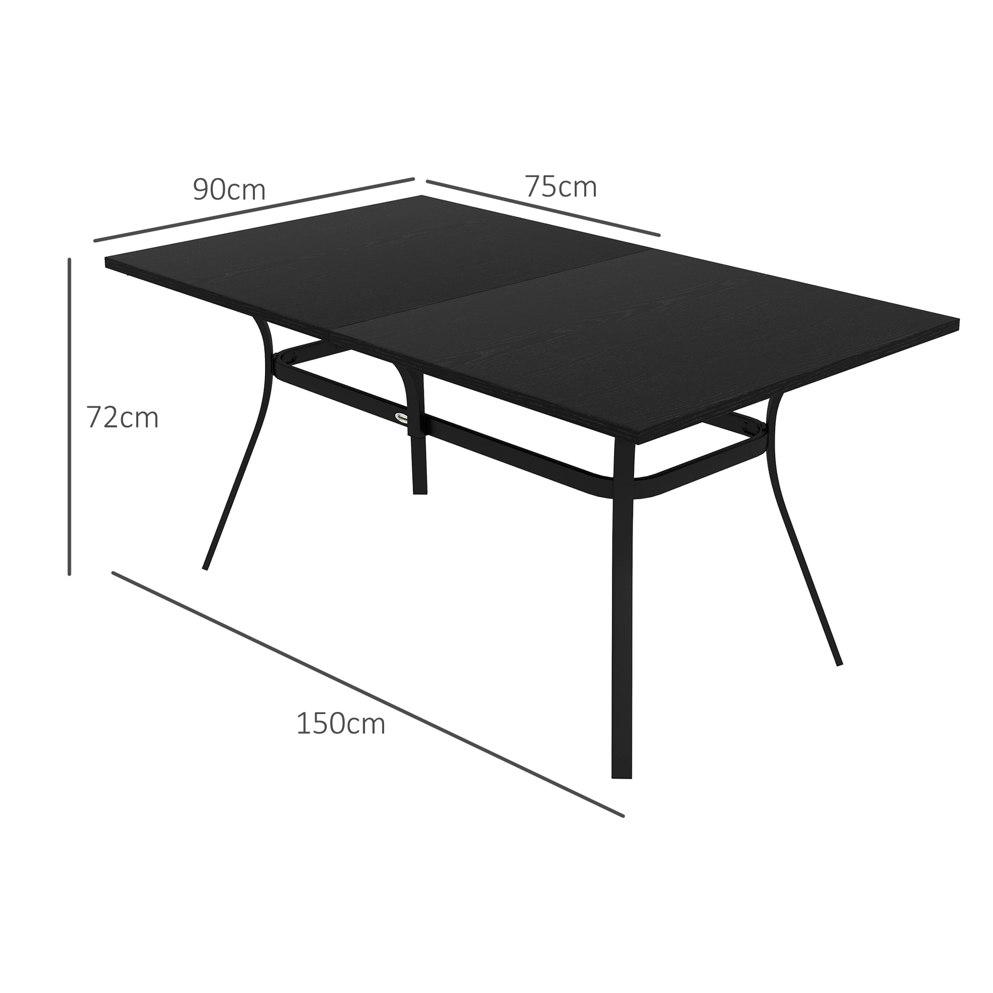 Table de jardin rectangulaire 6 personnes acier plateau aspect bois noir