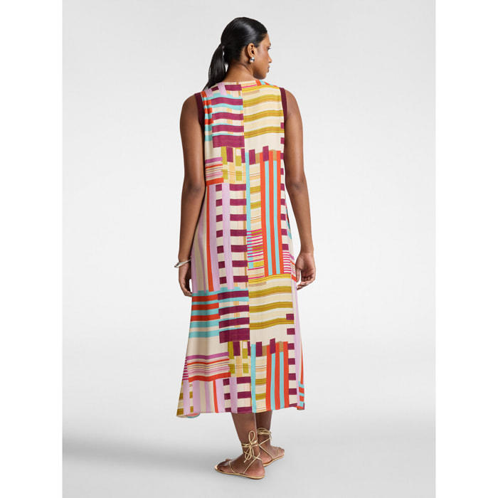 Elena Mirò - Vestido largo en raso estampado - Rosa