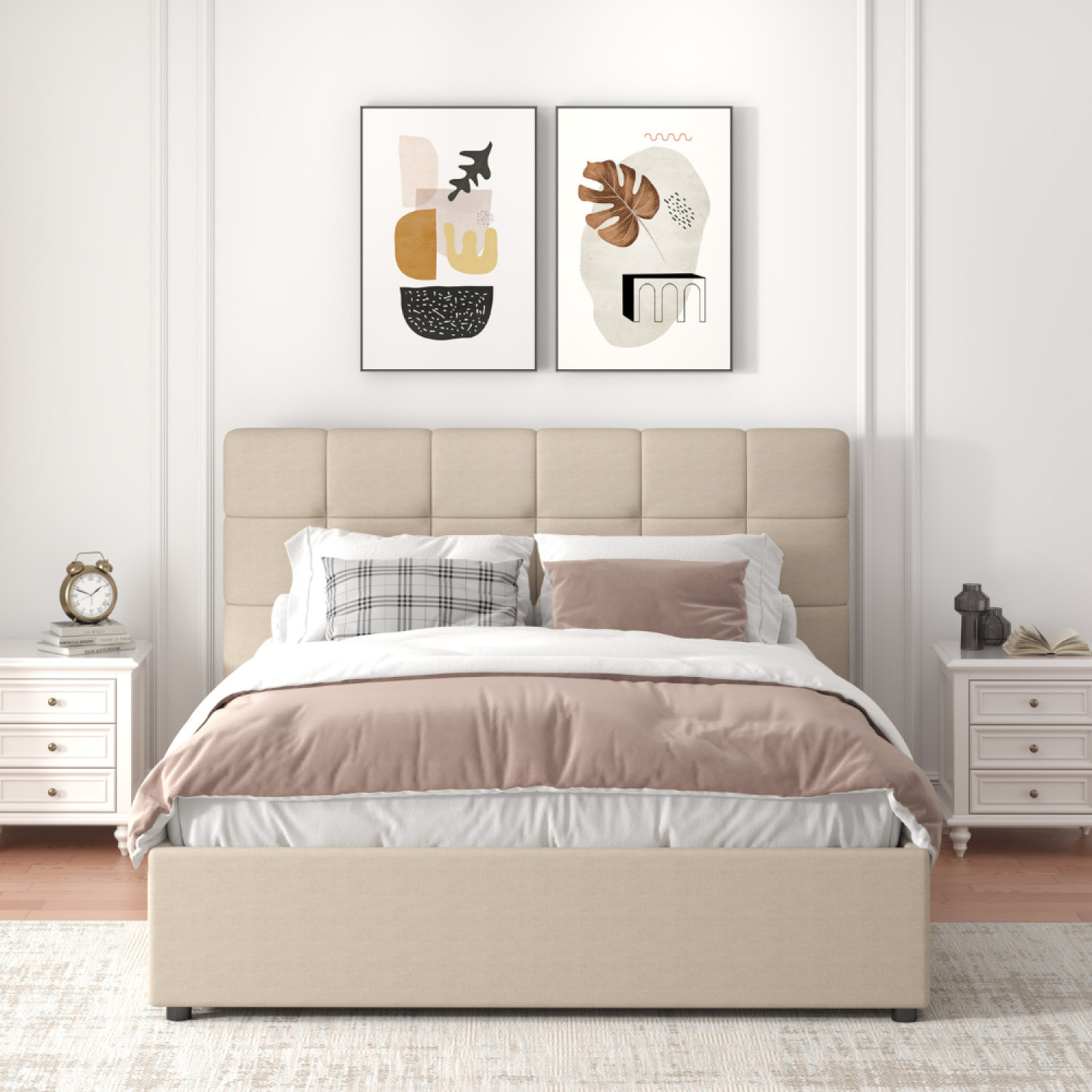 LYANNA Lit avec coffre de rangement 140x190cm velours beige