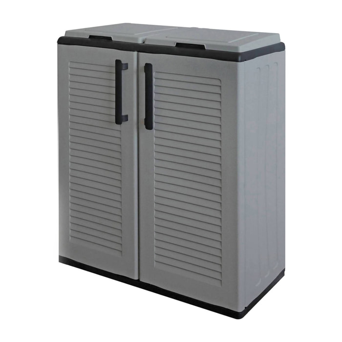 Pattumiera Alfred, Cestino portarifiuti, Bidone per raccolta differenziata 2 ante, 100% Made in Italy, 68x37h84 cm, Grigio e Nero, Finitura righe
