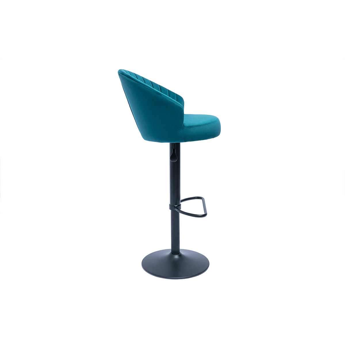 Tabouret de bar design réglable et pivotant en tissu velours gaufré bleu canard IZAAC