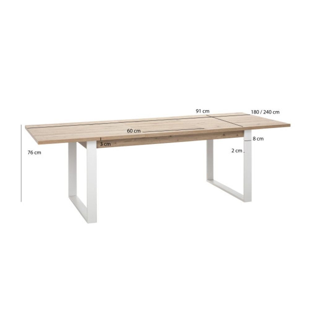 Table de repas extensible 180/240cm chêne & métal blanc - MONDAY