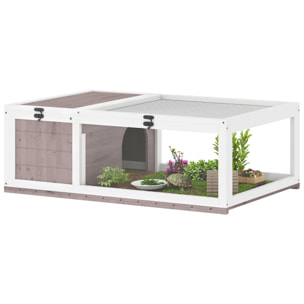 Casa para Tortugas de Madera, Terrario para Reptiles con Techo de Malla Abrible, Paneles Laterales Transparentes Extraíbles y Pestillo de Seguridad, 91x60,5x32 cm, Marrón Grisáceo