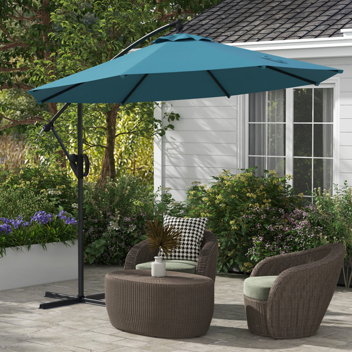 Parasol déporté octogonal inclinable Ø 2,93 x 2,60 m avec pied métal époxy alu bleu canard