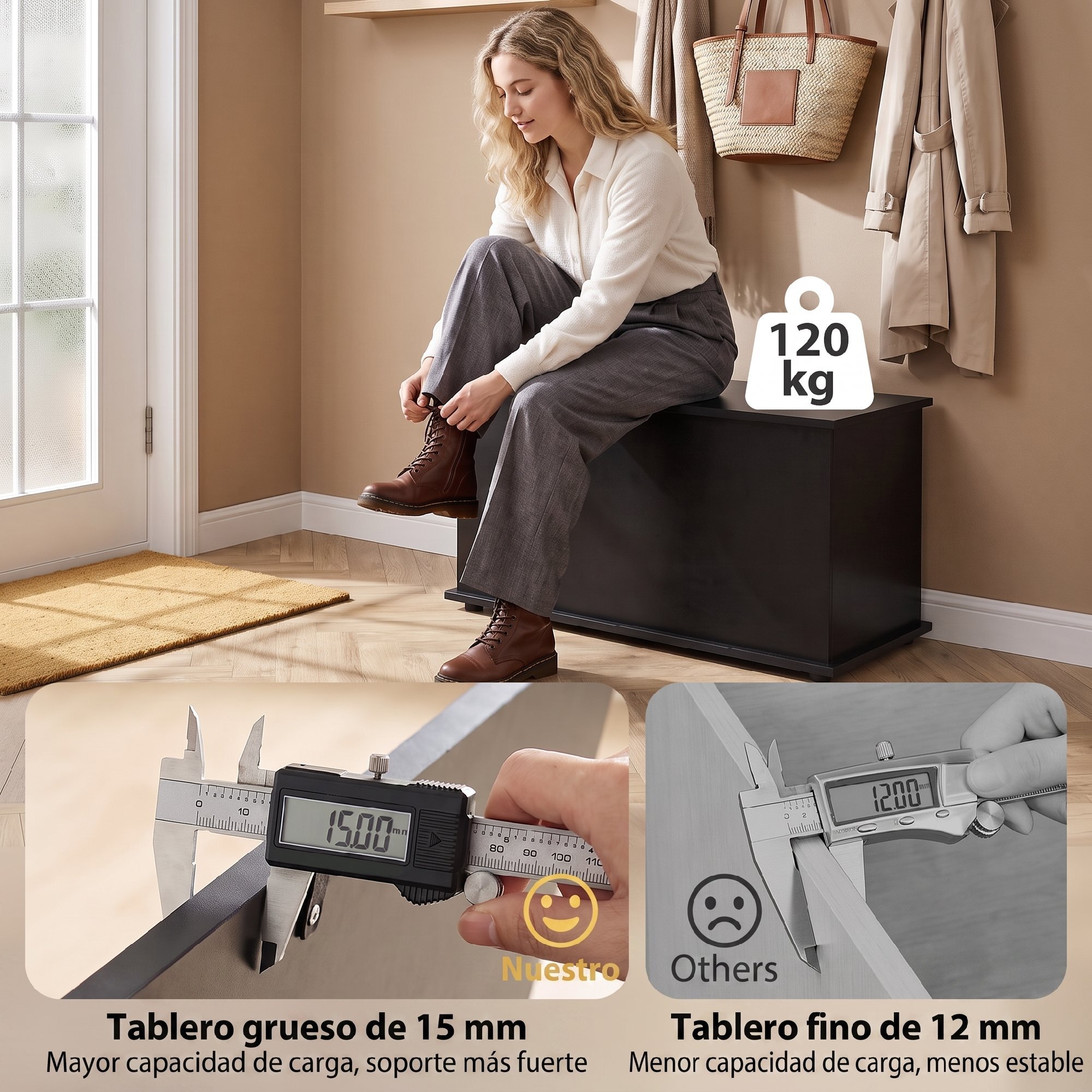 HOMCOM Baúl de Almacenaje 102L, Banco de Almacenaje, Banco Zapatero con Bisagra de Seguridad, Estilo Moderno, para Pasillo, Dormitorio, Recibidor, Salón, 80x40x45 cm, Negro