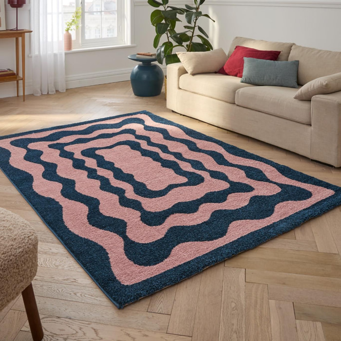GROOVY - Tapis coloré style seventies - Confortable et moelleux - Bleu