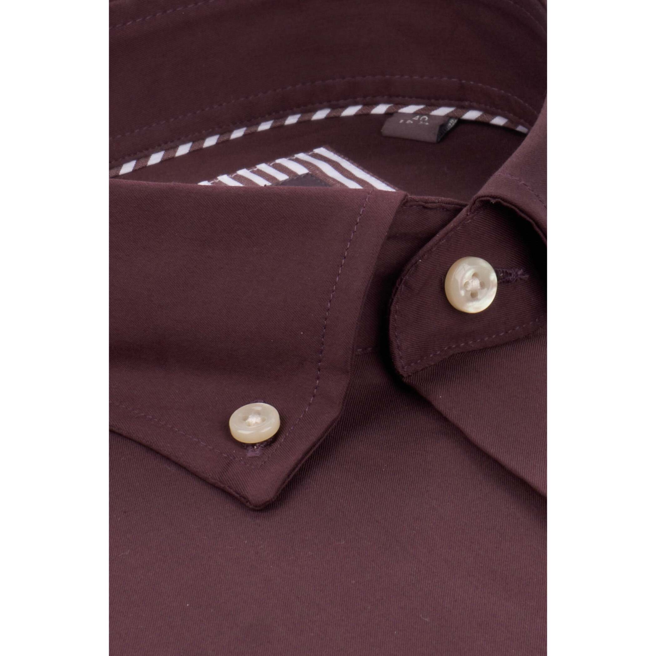 Camicia Uomo 1 Bottone Button Down Doppio Popeline Stretch Unito Bordeaux