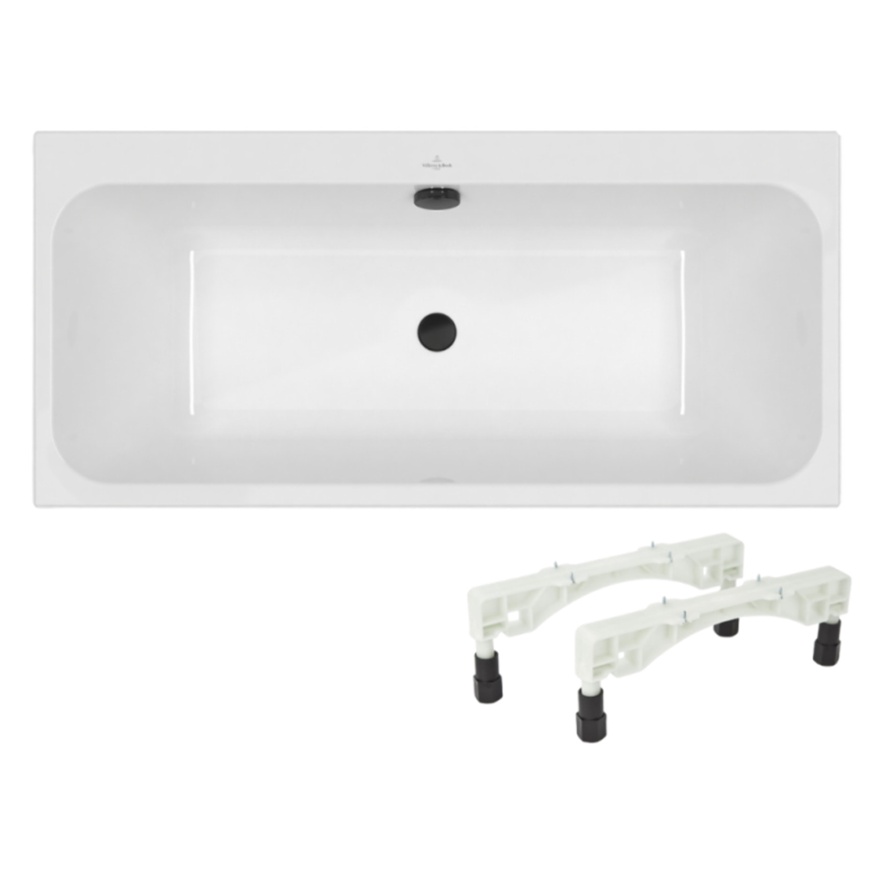 Baignoire droite 180 x 80 VILLEROY & BOCH Architectura + Pieds + Vidage de baignoire WIRQUIN noir