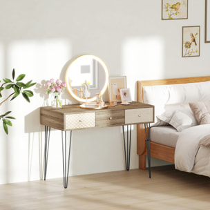 Escritorio Bohemio Mesa de Escritorio con 3 Cajones y Patas Horquilla para Oficina Dormitorio Tocador 105x50x75 cm Madera