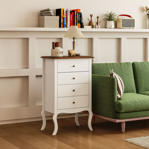 Cómoda con 4 Cajones Cómoda de Dormitorio Estilo Francés con Diseño Anti-vuelco Cajonera para Salón Pasillo 60x40x98,5 cm Blanco y Roble