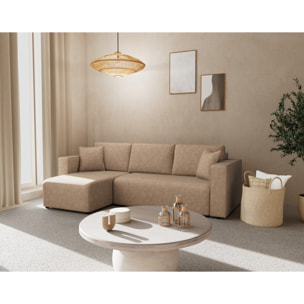 Topaze - canapé d'angle réversible 4 places convertible avec coffre en simili - Beige