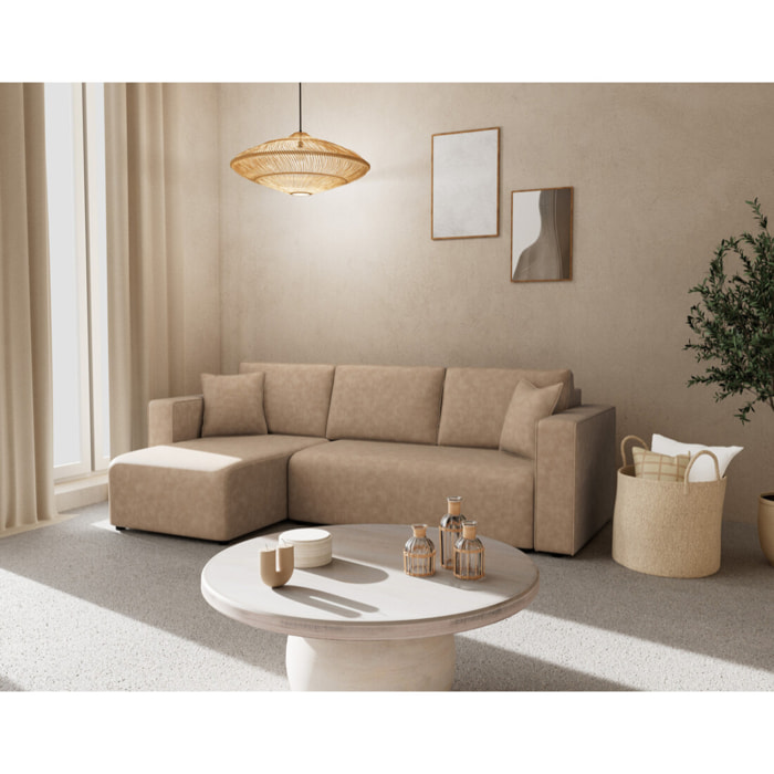 Topaze - canapé d'angle réversible 4 places convertible avec coffre en simili - Beige