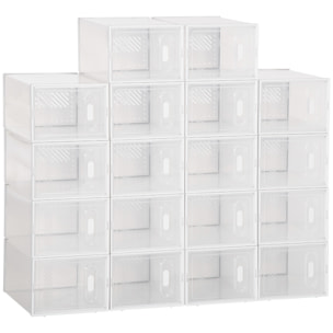 Armario Modular de Plástico Cajas de Zapatos Talla de 43 con 18 Cubos Puertas Magnéticas Muble Organizador para Entrada Pasillo Dormitorio 25x35x19 cm Transparente