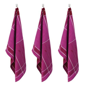 Lot de 3 torchons jacquard 50x70cm mauve -  "Tartan"