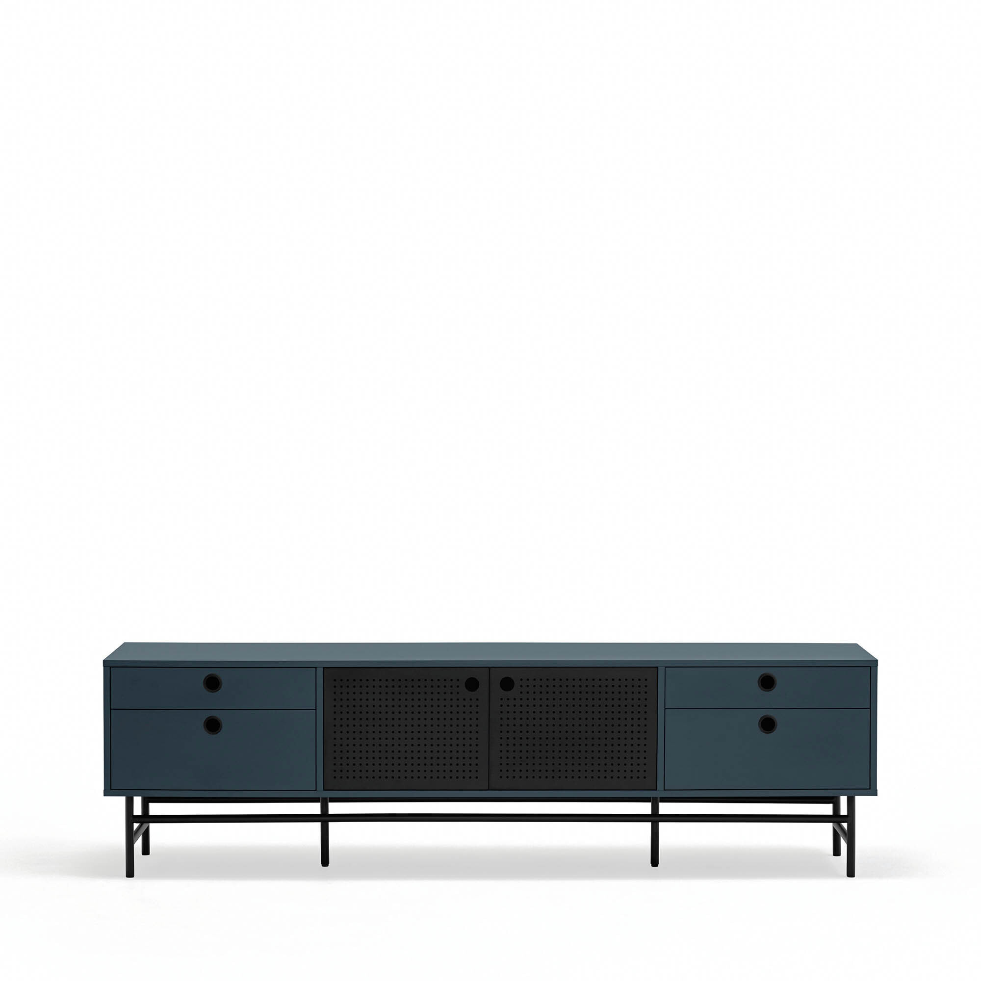 Mueble de televisión Punto 2 puertas y 4 cajones gris antracita y negro
