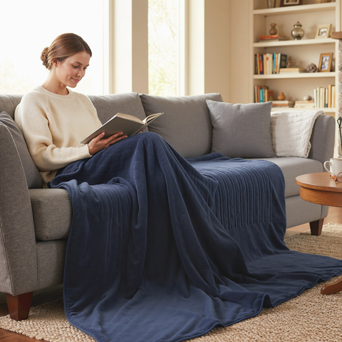 Manta Eléctrica Grande 180x130 cm, Manta Térmica Sofá de Coralina, 10 Niveles de Temperatura, Temporizador, Lavar a Máquina, Pantalla LED, Protección contra Sobrecalentamiento, Azul